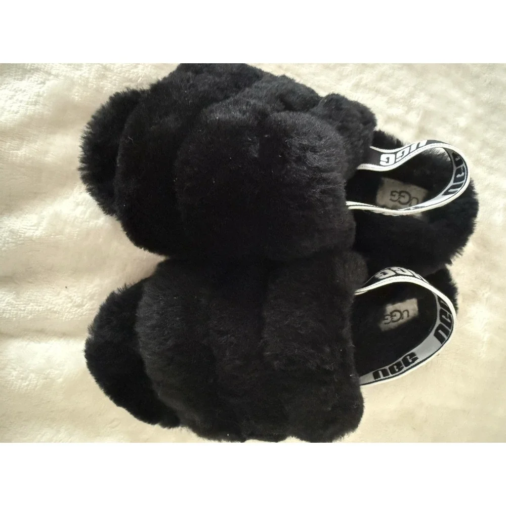 UGG Kids Fluff Yeah Slide Slippers Black Size 12